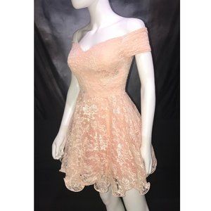 Windsor Off-the-Shoulder Peach Lace Skater Dress